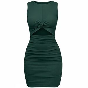 MISSJOY green Sleeveless Cutout Twist Front Ribbed Ruched Mini Dress